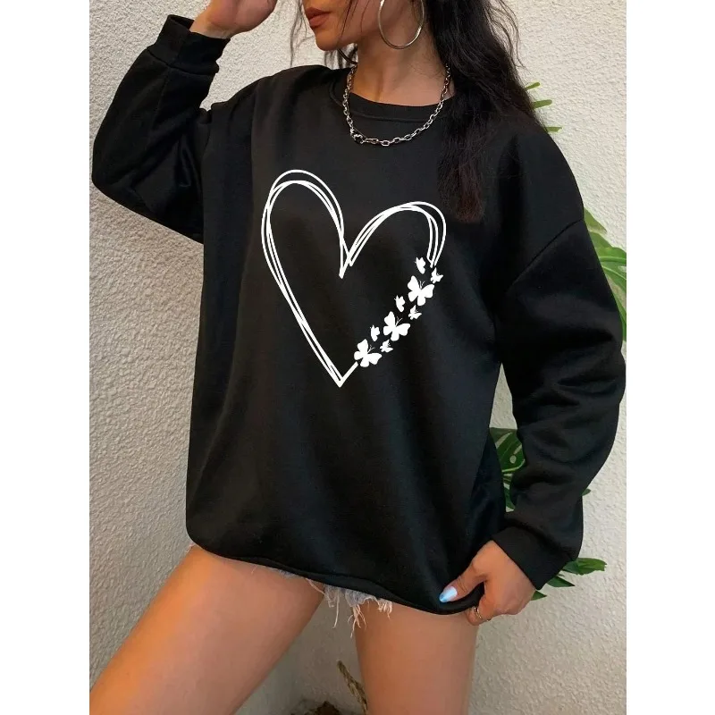 

Женская толстовка больших размеров с длинными рукавами и принтом в форме сердца, подходит для занятий спортом осенней женской одежды