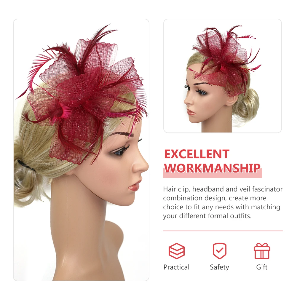 

Mesh Hairband Clip Blue Wedding Tea Party Hat Women Plume Non Fading Formal Accessories Fascinator