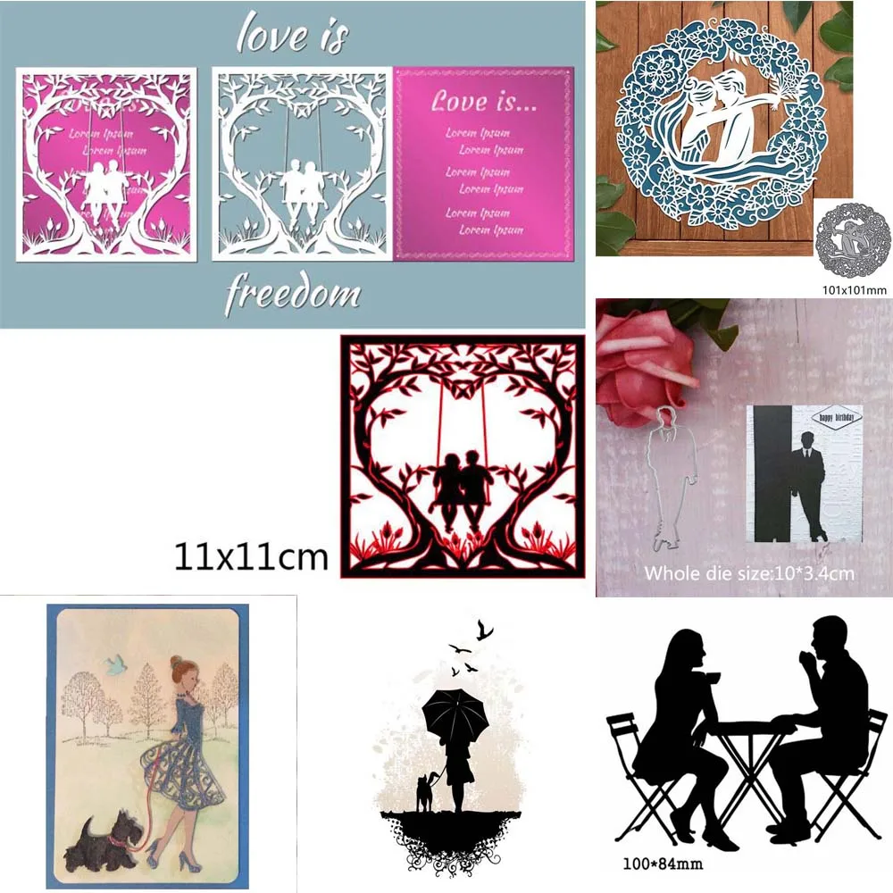 Paar Mädchen und Hund Mann Metall Stanzformen Cut Sterben Form Scrapbooking Papier Dekoration Scrapbook Schablonen Handwerk