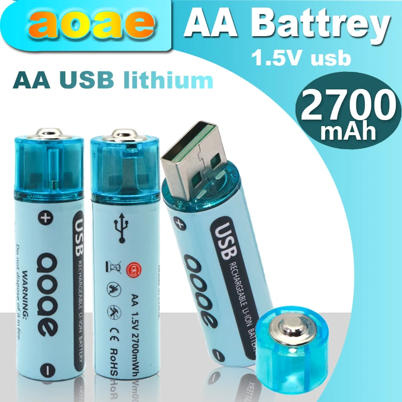 Rechargeable usb port batteries aa lithium 1.5 v 2700mWh With battery case Suitable for remote control mouse toys free shipping