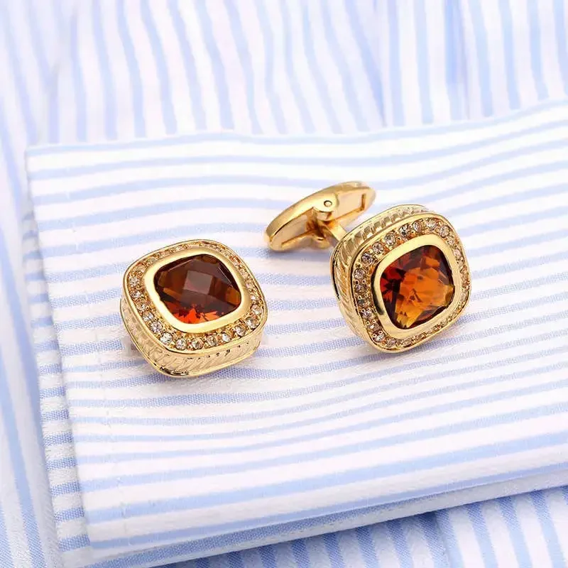 Luxury French Men\'s Cufflinks Red Black Champagne Zircon Rhinestone Mens Business Banquet Jewelry Gifts Men Wedding Accessories