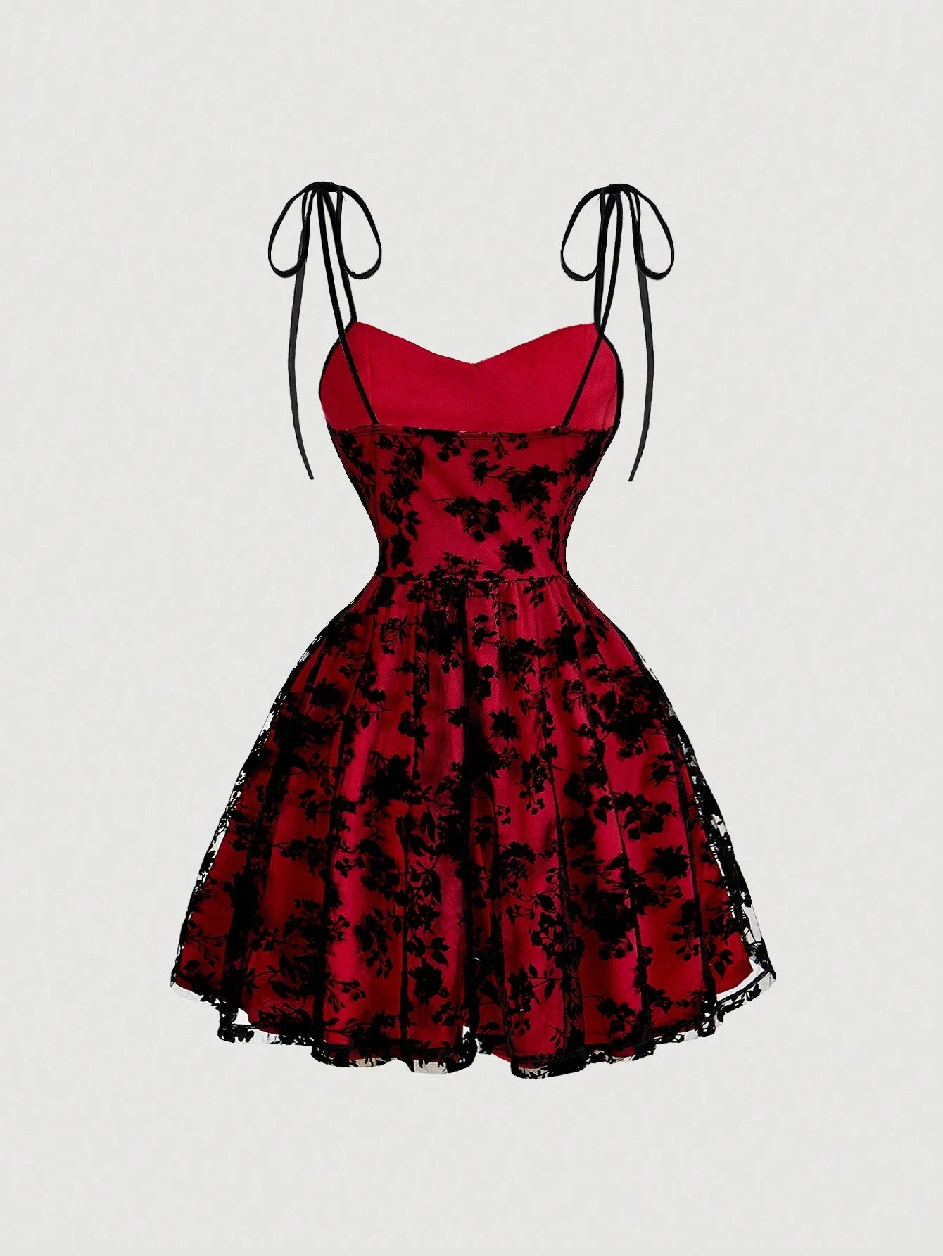 

Красное мини-платье из бархатной сетки с цветочным принтом и тонкими бретелями для женщин, элегантное для вечеринок