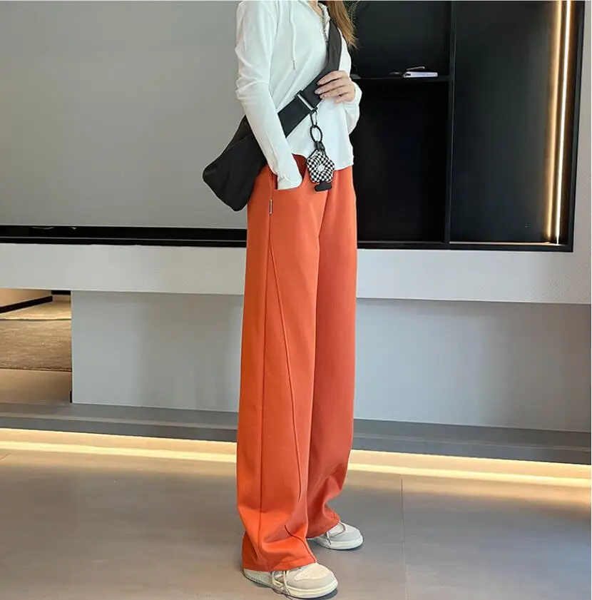 Pants Women  Autumn Mopping Banana Pants Girl Red Wide Leg High Waist Straight Trousers Pants Casual Sports Pants