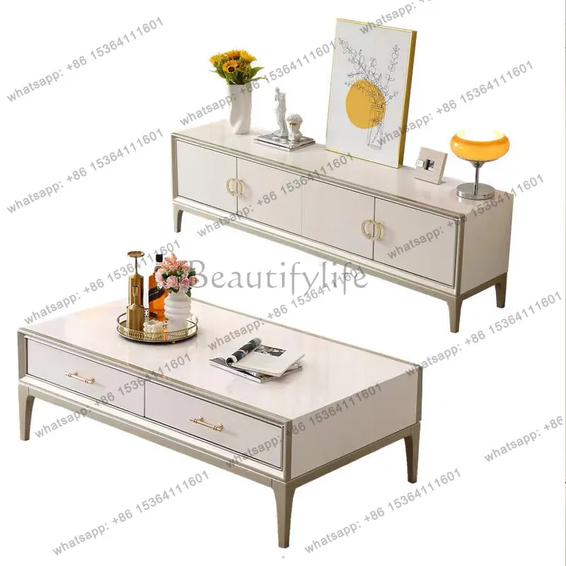 

American light luxury solid wood modern simple French TV cabinet coffee table combination storage floor cabinet