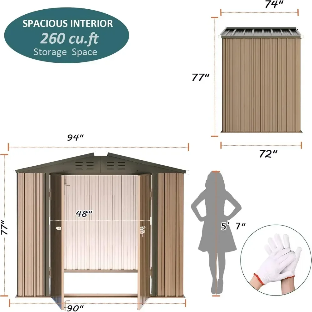 8 x 6 ft Outdoor Shed, Waterproof Storage Building, Sturdy Tool Shed for Garden/Backyard, Outdoor Garden Storage Sheds