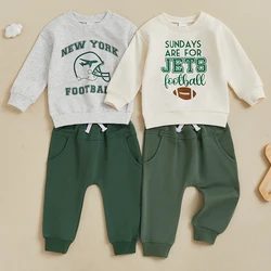 2024-06-18 Lioraitiin Toddler Boy Fall Clothes Letter Print Long Sleeve Sweatshirt with Solid Color Pants 2Pcs Outfits