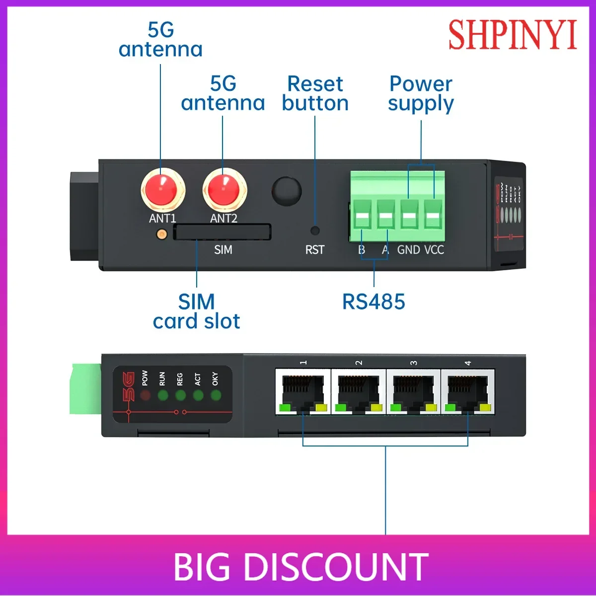 

4/5G RedCap Industri Router with Gsm Sim Card Slot Gateway Support 1rs485 4LAN Efficient Via MQTT Protocol Industrial 4g Router