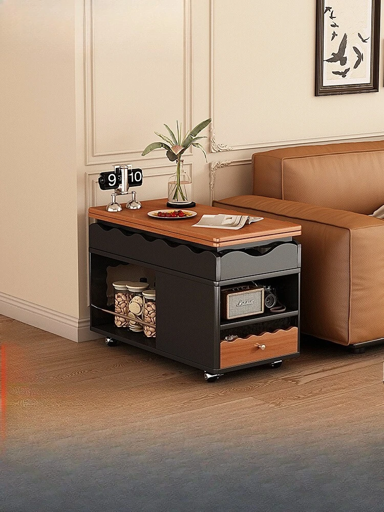 Medieval solid wood edge few sofa side cabinet movable lifting coffee table High Quality