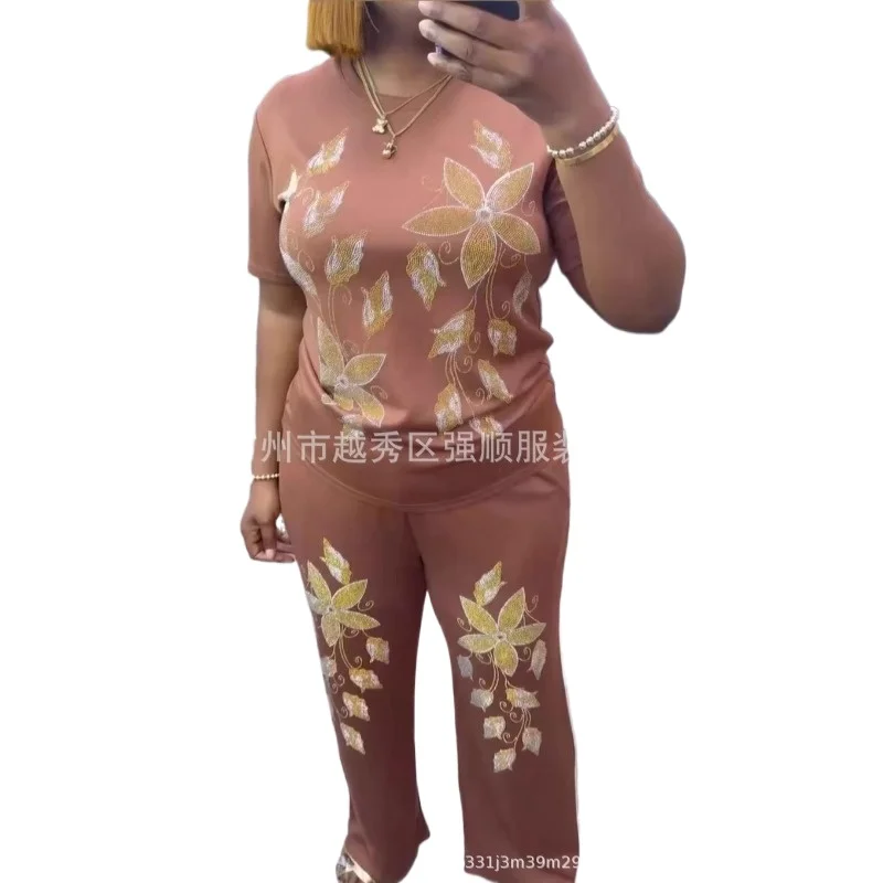 

Женский комплект из 2 предметов по индивидуальному заказу Dashiki, африканская одежда, лето-весна, новый модный топ с короткими рукавами и брюки, костюм для вечеринки, леди Matchi