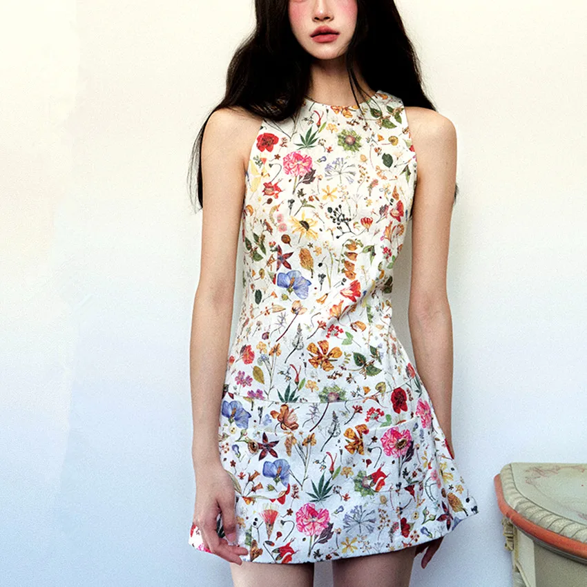 

Новые платья, летние женские платья без рукавов с цветочным принтом, тонкие яркие платья для молодых девушек, вечерние мини-сексуальные платья, топы NZ132