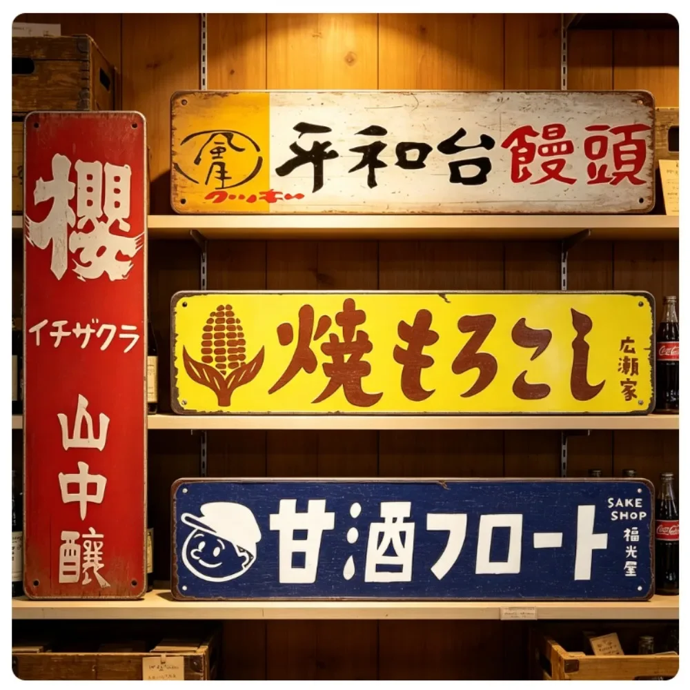 CIFBUY 4Pcs Japanese Aesthetic Metal Signs - Retro Kanji Ukiyo-e Style Tin Posters for Home, Sushi Restaurant Izakaya Wall Decor