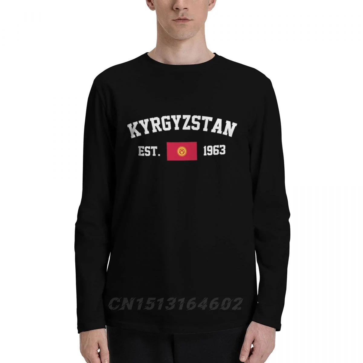 100% Cotton Kyrgyzstan Flag With EST. Year Long Sleeve Autumn T shirts Men Women Unisex Clothing LS T-Shirt Tops Tees