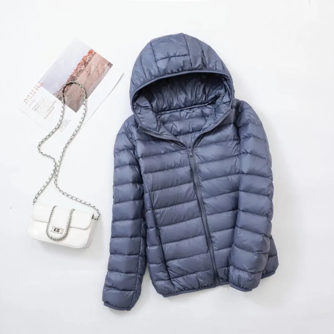 Women's Lightweight Casual Hooded Down Jacket Autumn Winter Minimalist Short Down Coats Female Solid Color Zipper Warm Outerwear