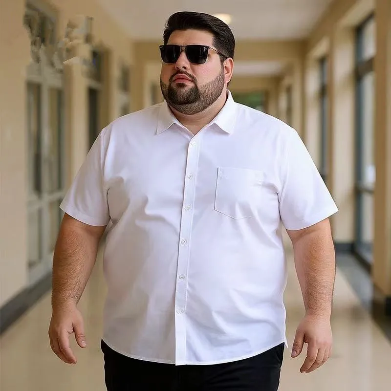Summer Mens Dress Shirts Short Sleeve Casual Large Size 155KG 150KG Foraml Business Shirts Regular Fit Social Work Wedding 11XL