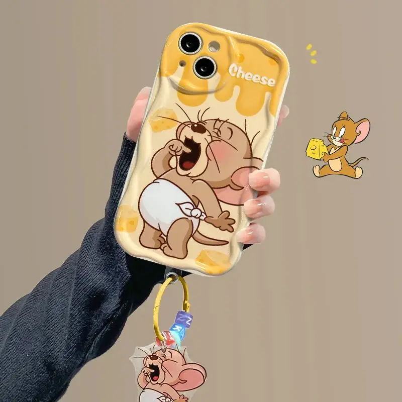 Cute cheese Yawn Jerry Cartoon 3D Wave Case For iPhone 15 14 13 12 11 Pro Max Mini X XR XSMAX 8 7 6S Plus Soft Silicone Cover