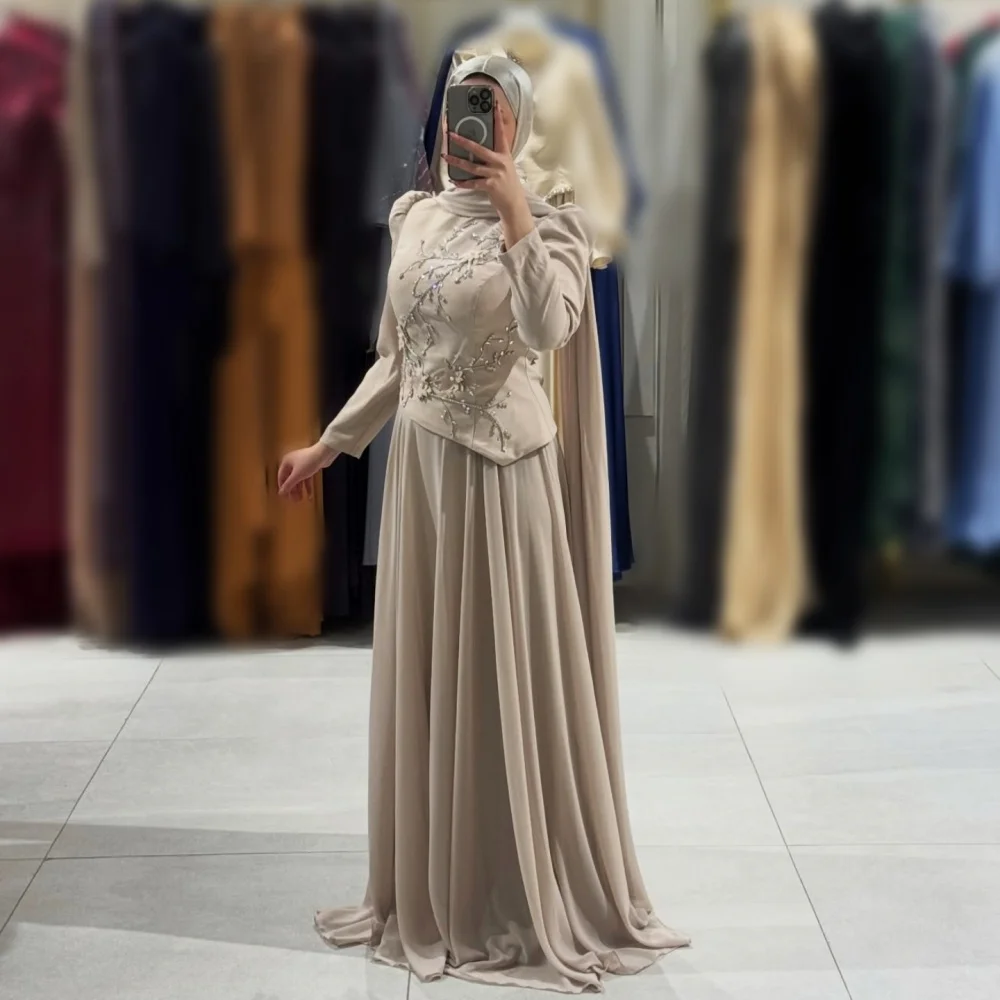 

Customized High Quality Formal Long Sleeves Evening Dress Classic A-line Prom Long Dresses Elegant Party Wedding Glitter