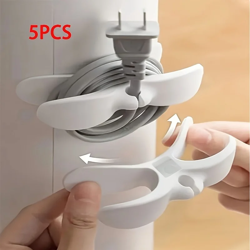 5 white or black plastic cable organizers, adhesive cable management brackets, kitchen storage cable plug holders, suitable for air fryers, coffee machines, blenders and other kitchen appliances, as well as kitchen decorations and home decor items