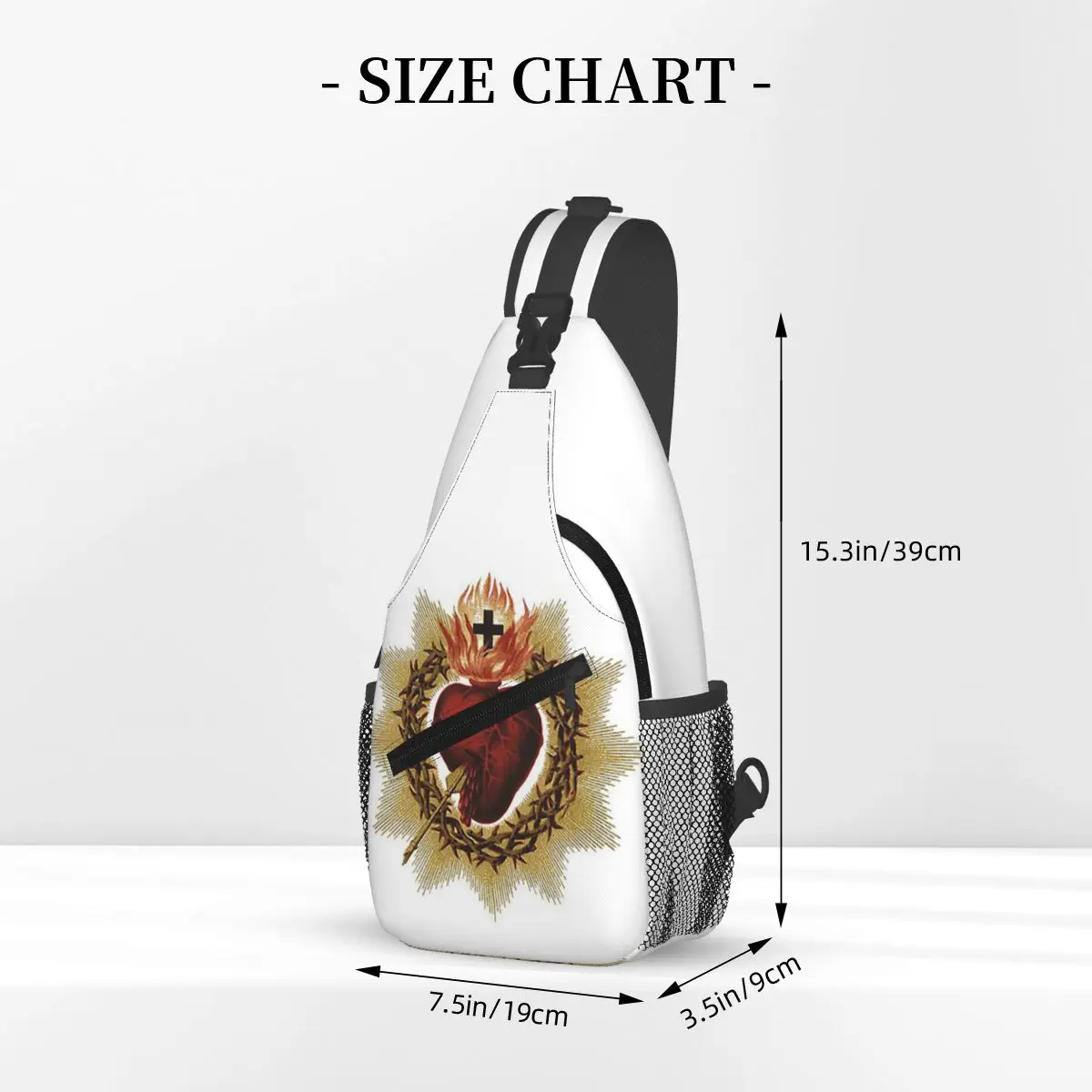 Sacred Heart Of Jesus Catholic Chest Bag Men Sling Crossbody Backpack Chest Bag Traveling Hiking Daypack Shoulder Bag