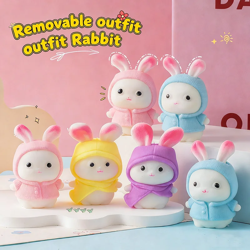 

Cute Bunny Squishy Toy Easter Rabbit Stress Relief Fidget Toy Removable Outfit Squeeze Toy Cartoon Animal Squishy Birthday Gift