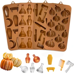 Halloween Molds Silicone Chocolate Molds Skull Ghost Pumpkin Witch Design Cake Molds Halloween Dessert Decorating Baking Tools
