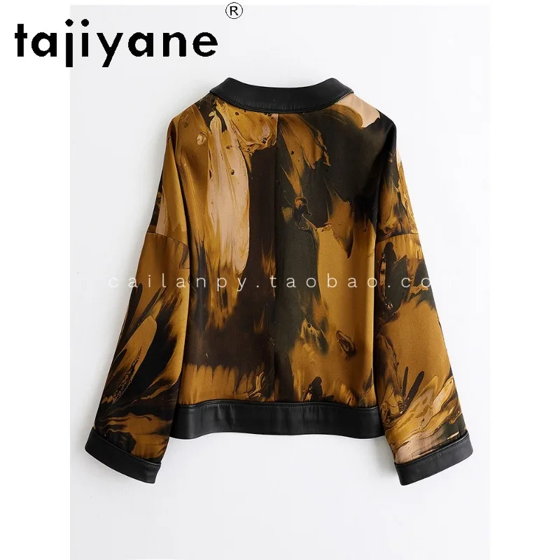 TAJIYANE Genuine Leather Jacket Woman Xiangyunsha Spliced Sheepskin Outerwear Retro Frog Button Leather Coat Printed Jackets New