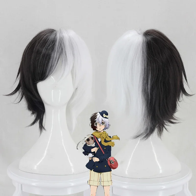 Bungo Stray Dogs Kyuusaku Yumeno Half Black and White Short Heat Resistance Synthetic Hair Anime Costume Cosplay Wigs  Wig Cap