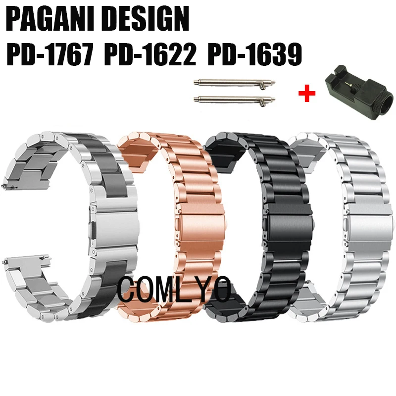 For PAGANI DESIGN PD-1639 PD-1622 PD-1767 Watch Strap Stainless steel wristband Bands Metal Adjustable Band Belt 20MM 22mm