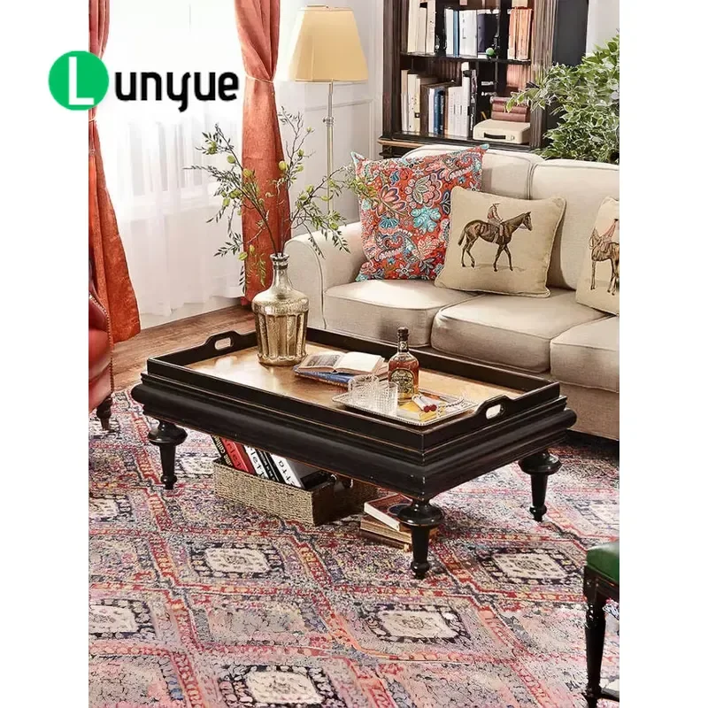 Modern White Birch Adjustable Square Coffee Table with Black Handle Simple Fashionable Design for Living Room Small Apartment