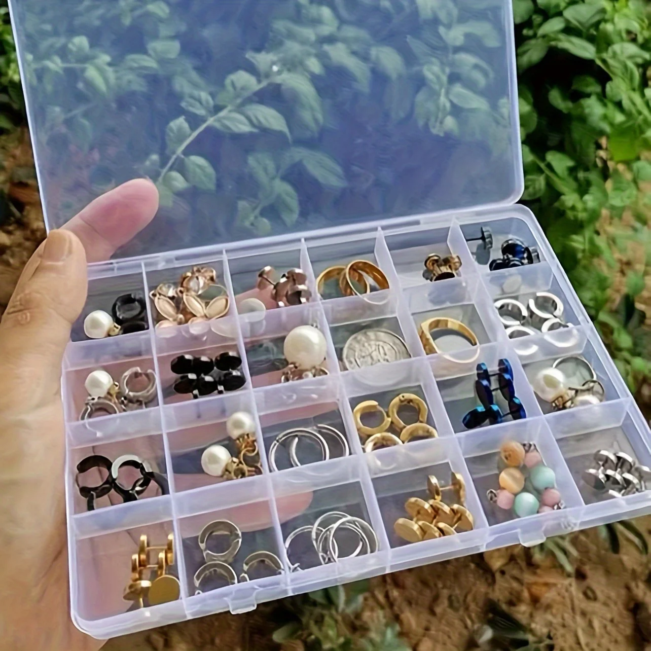 24-Fächer Transparente Kunststoff-Aufbewahrungsbox mit Trennwänden, für Schmuck, Perlen, Ohrringe, Kleinteile, Schrauben, Hardware und Bürobedarf – Detail 2