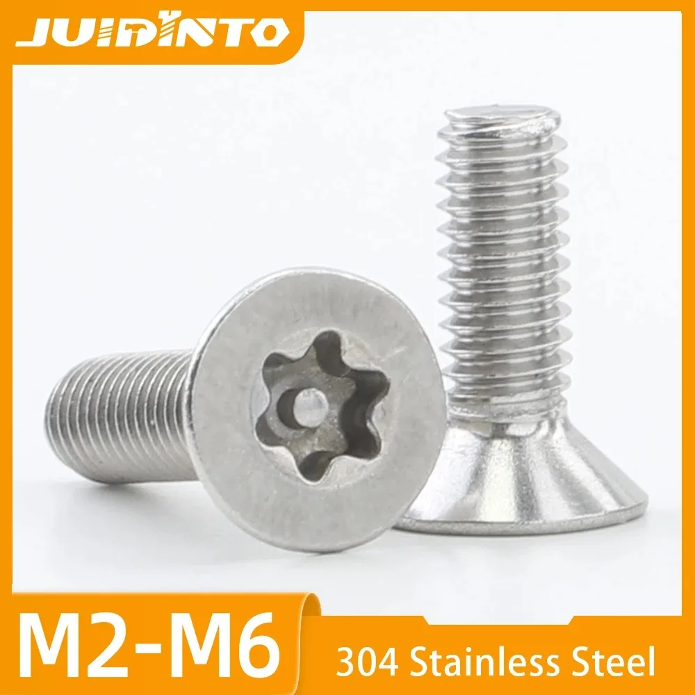 JUIDINTO 5–50 Stück Torx CSK-Kopfschrauben mit Stift, Edelstahl, M2, M3, M4, M5, M6, M8, Torx-Flachkopf, manipulationssichere Sicherheitsschrauben