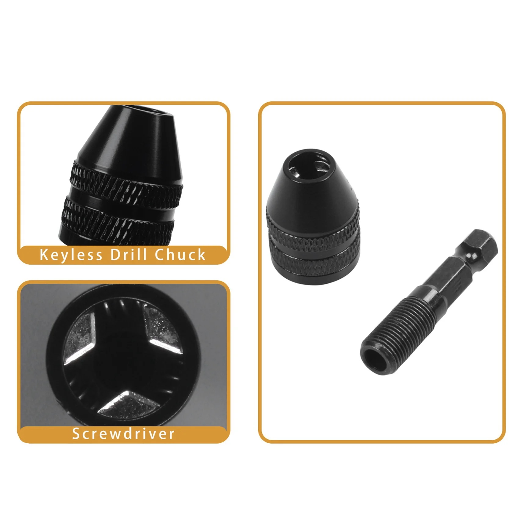 0.3-3.6mm Keyless Drill Chuck Screwdriver Impact Driver Adaptor 1/4