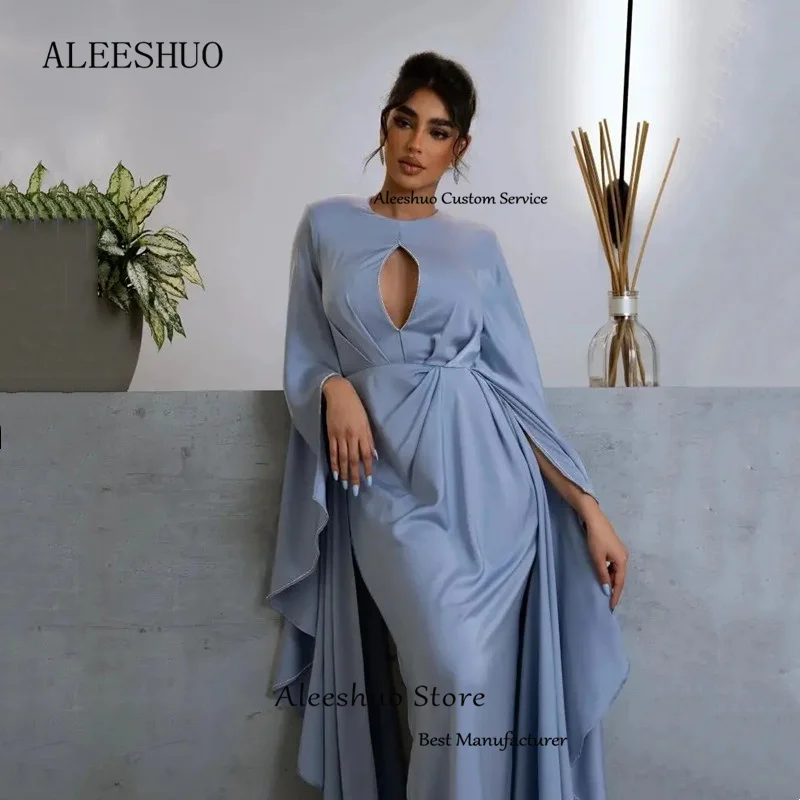 Aleeshuo-Sereia cetim vestidos de baile, vestido manga comprida, sexy peito oco, o pescoço, moderno, Arábia Saudita, 2022