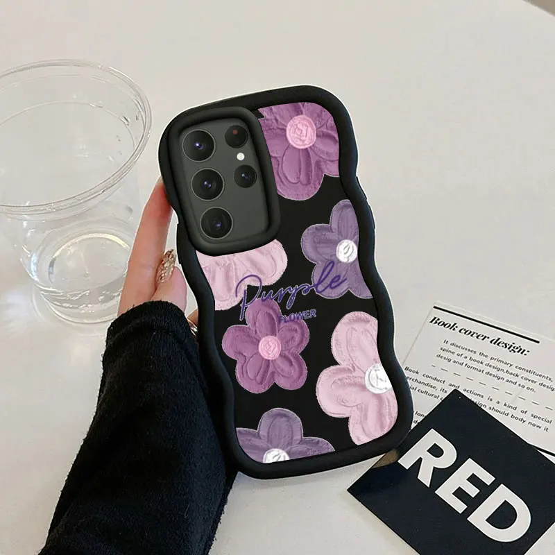 Flower Fashion Phone Case For Samsung Galaxy S21 S22 S23 S24 FE ULTRA 5G  Soft Coque Wavy Edged Shockproof Cover Girl Shell