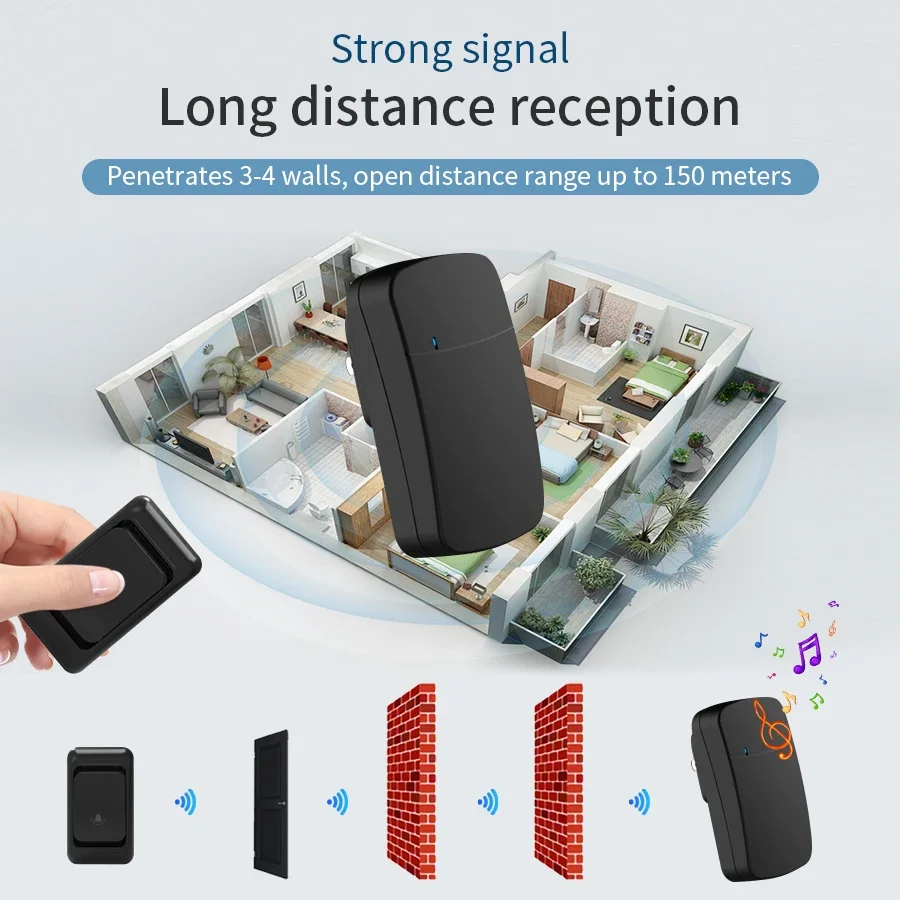 Outdoor Wireless Doorbell Waterproof House Chime Kit US/EU Plug 38 Ringtones Melodies 150m Range Welcome Chime Home Door Bell