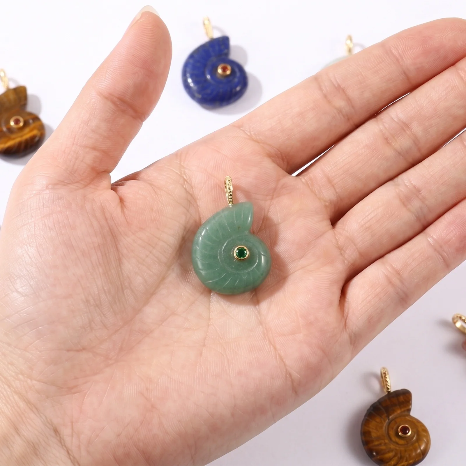 2pcs Charms Ocean Conch/ Sea Snail Multicolor Stone Brass 18K Gold Plated Pendants DIY Necklace Earrings Jewelry Making26mmx21mm