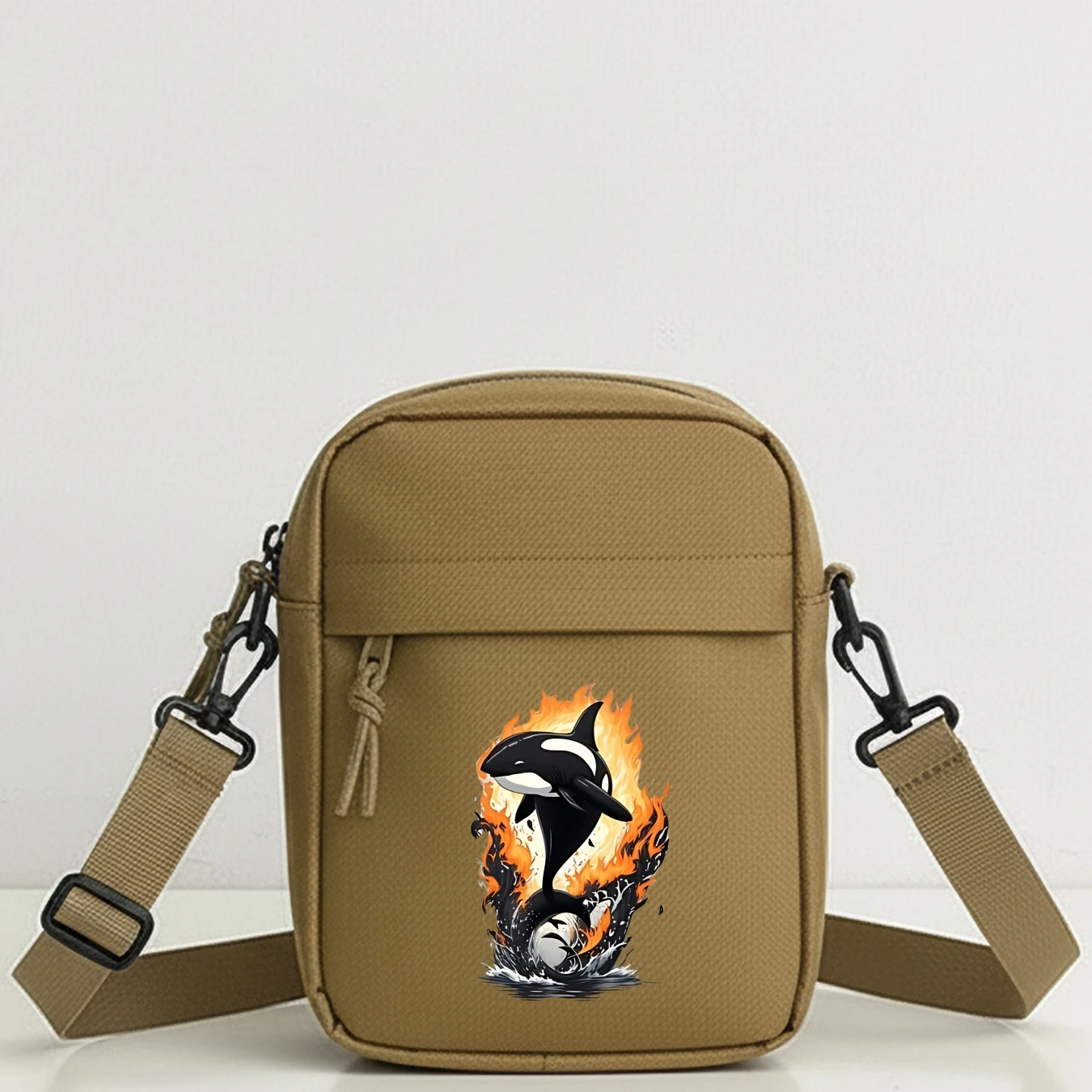 Fashionable 2D Dolphin Printed Mini Crossbody Shoulder Bag with Adjustable Strap, Large Capacity Purse for Travel, School, Daily