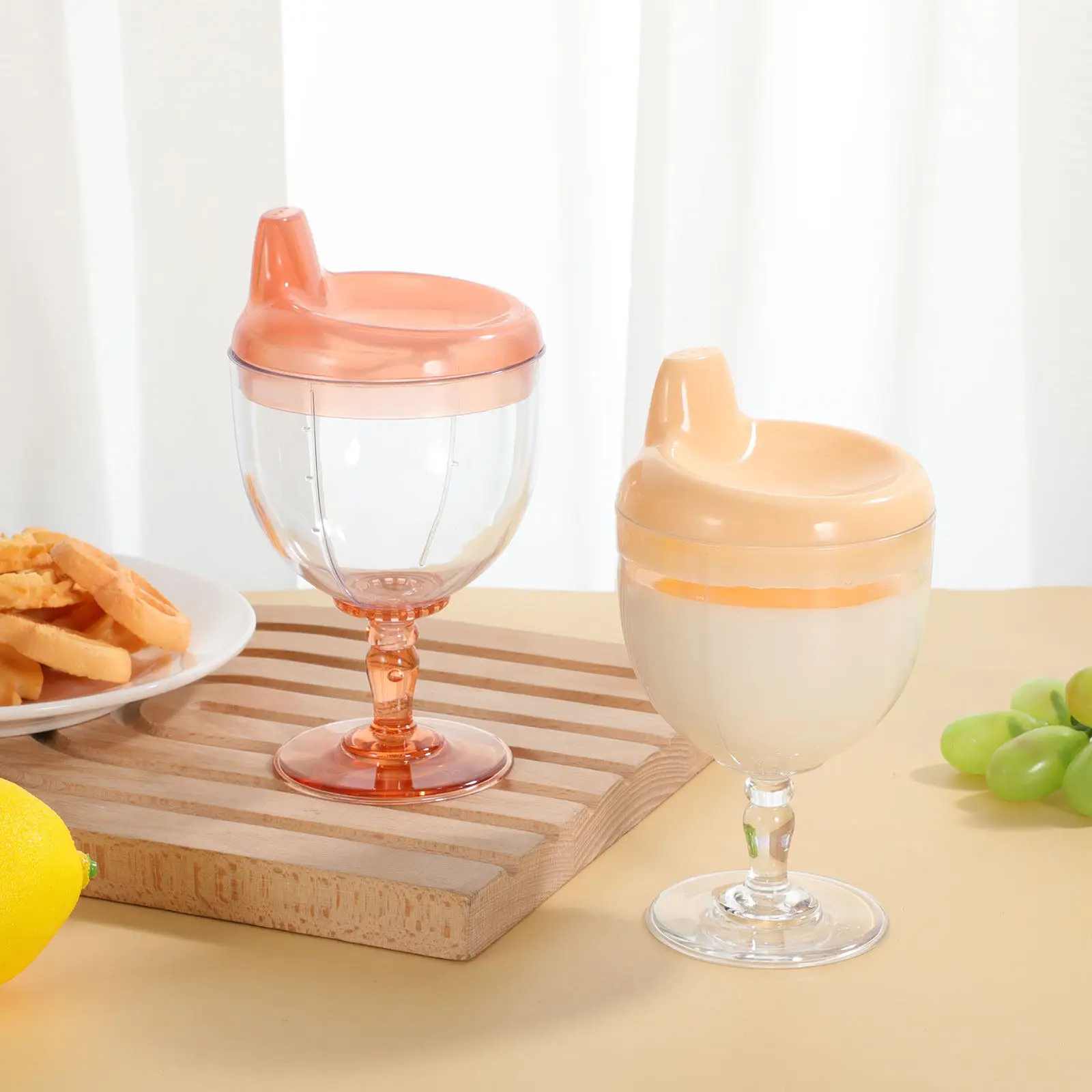 

2Pcs High Foot Plastic Kids Cups Ergonomic Antidrop Design Toddler Milk Juice Water Cups Multipurpose Child Drinking Cup