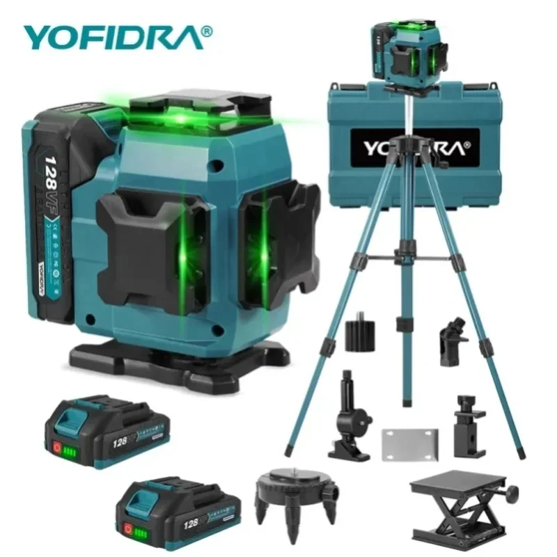 YOFIDRA 4D 16 Linien Ultra Leistungsstarker Grüner Strahl 360 °   Selbstnivellierende horizontale Lasernivelliergeräte mit 1-Meter-Stativ für Makita 21V-Akkus