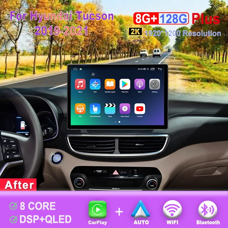 

13.1 inch 2K Screen For Hyundai Tucson 2019-2021 Car Radio Carplay Android Auto Multimedia Player GPS WiFi BT