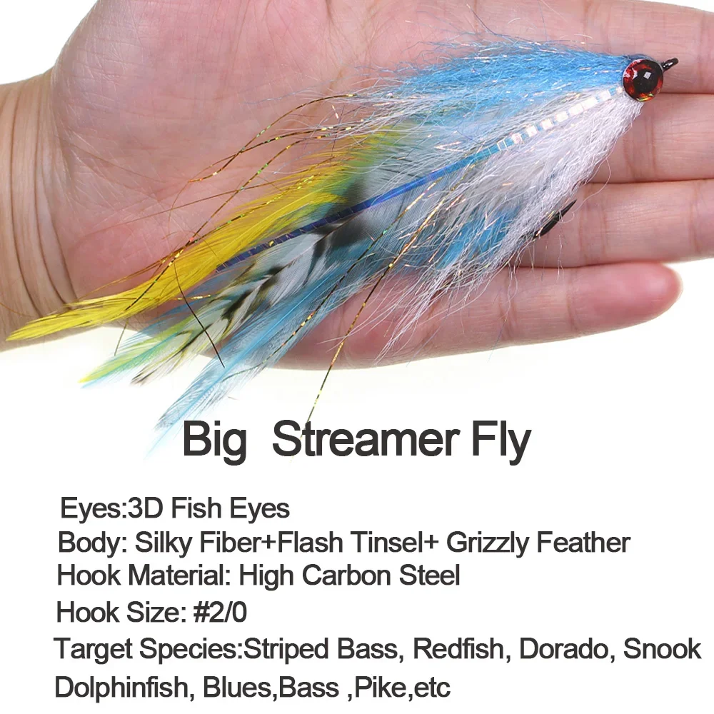 Vtwins 4PCS Saltwater Streamer Fly Grizzly Hackle EP Baitfish Fishing Flies Salmon Bass Pike Trout Fishing Artificial Lure Baits