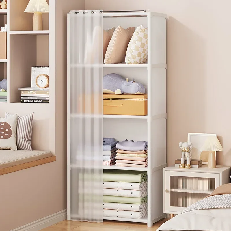 Bookshelf Storage Rack with Curtains Dustproof Household Closet Organizer Portable Wardrobe Storage Cabinet Wardrobe