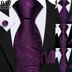 Purple Wine Grape Men Tie Handkerchief Cufflink Set Jacquard Paisley Floral Necktie Male Wedding Business Party