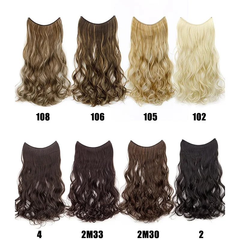 20Inch Synthetic Invisible Wire Hair Extensions for Women Heat Resistant Long Curly Highlights No Clips Needed image 2