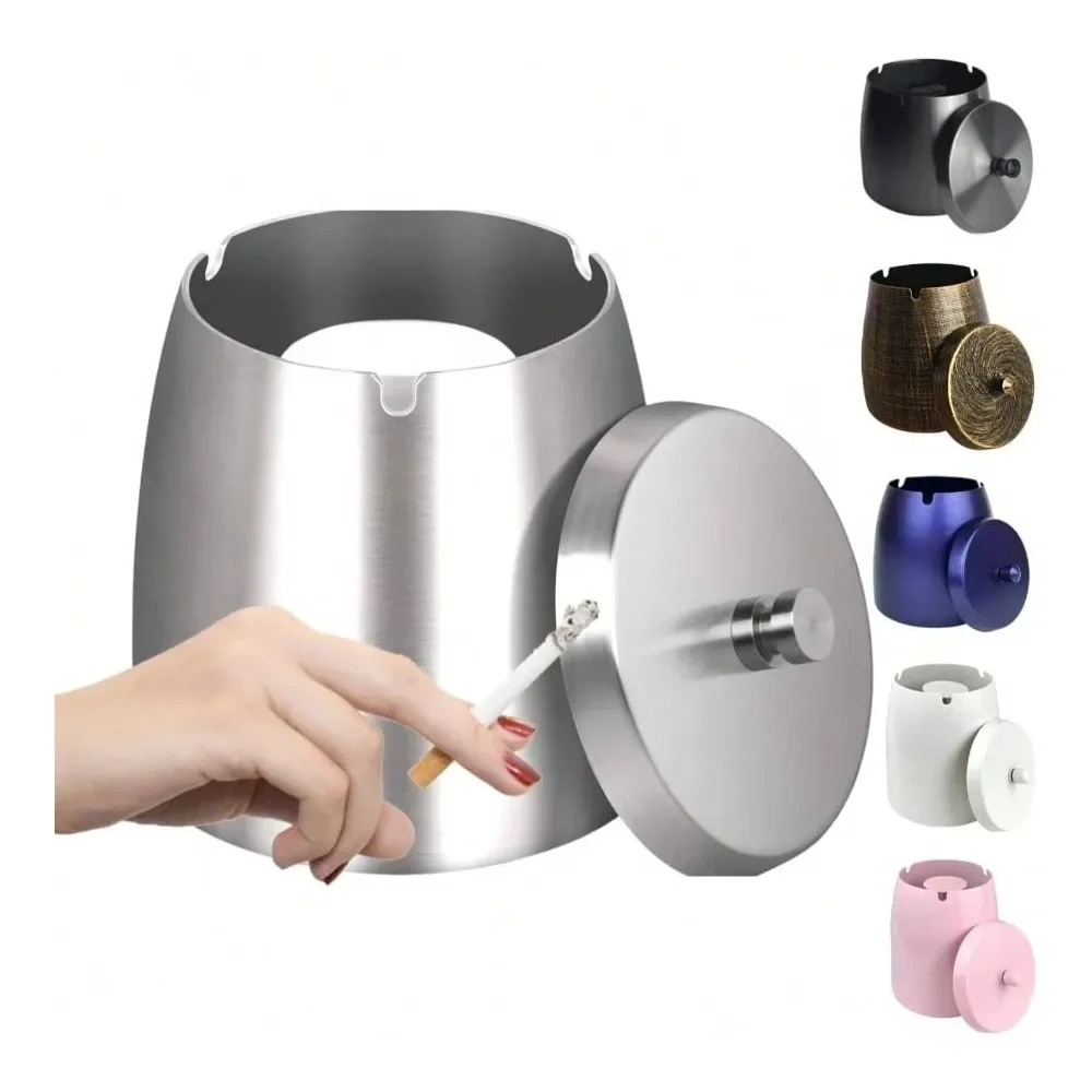 

Tray, Large Outdoor Ashtray With Lid, Ashtray Outside Patio, Stainless Steel Windproof Smokeless Ash Tray Balcony, Ashtrays Smo