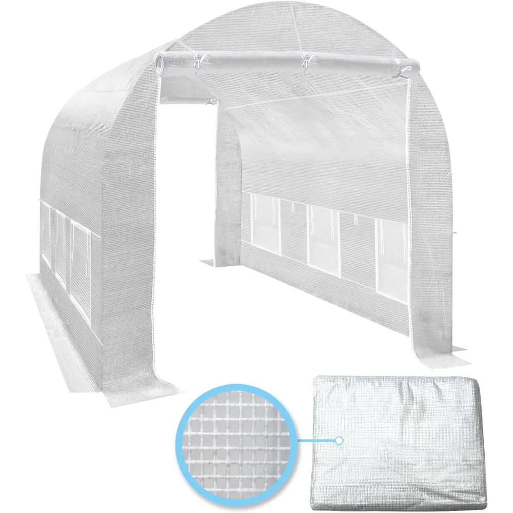 

2-Doors Replacement Greenhouse Cover for Larger Walk in Outdoor Yard Plant Gardening Hot House, Cover ONLY (12'x7'x7', White)