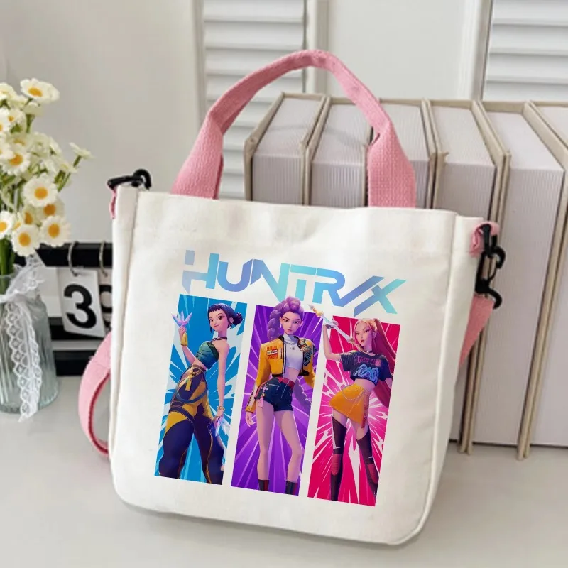 

K-pop Demon Hunters Canvas Shoulder Bag HUNTRX Rumi Kpop Saja Boys Huntrix Women Crossbody Bags Students Handbag Simple Tote-bag