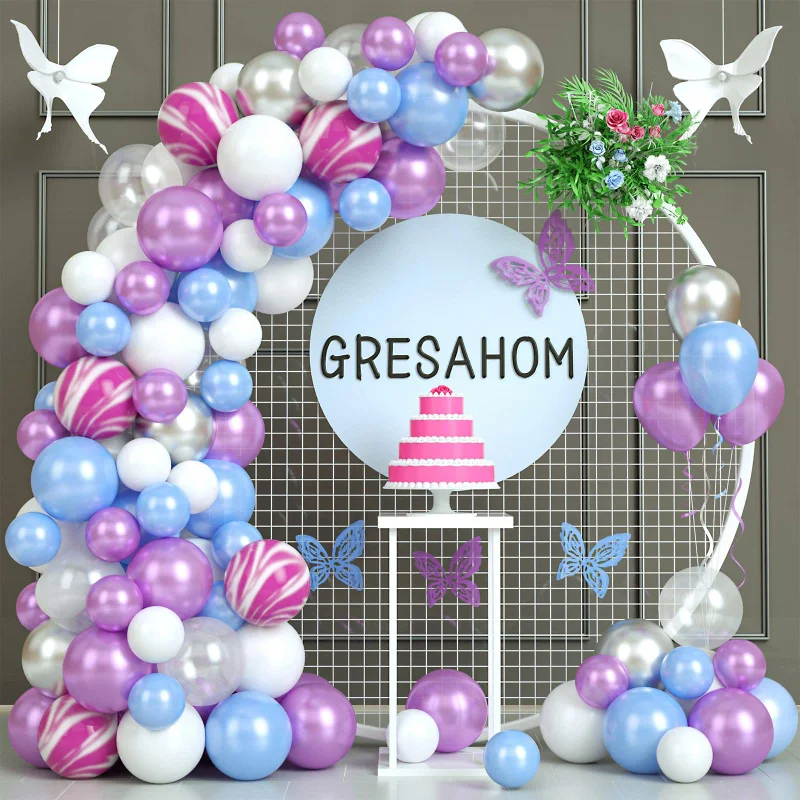 85pcs Metallic Silver Latex Balloon Garland Arch Kit Purple Agate Ballons For Wedding Birthday Baby Shower Party Decor