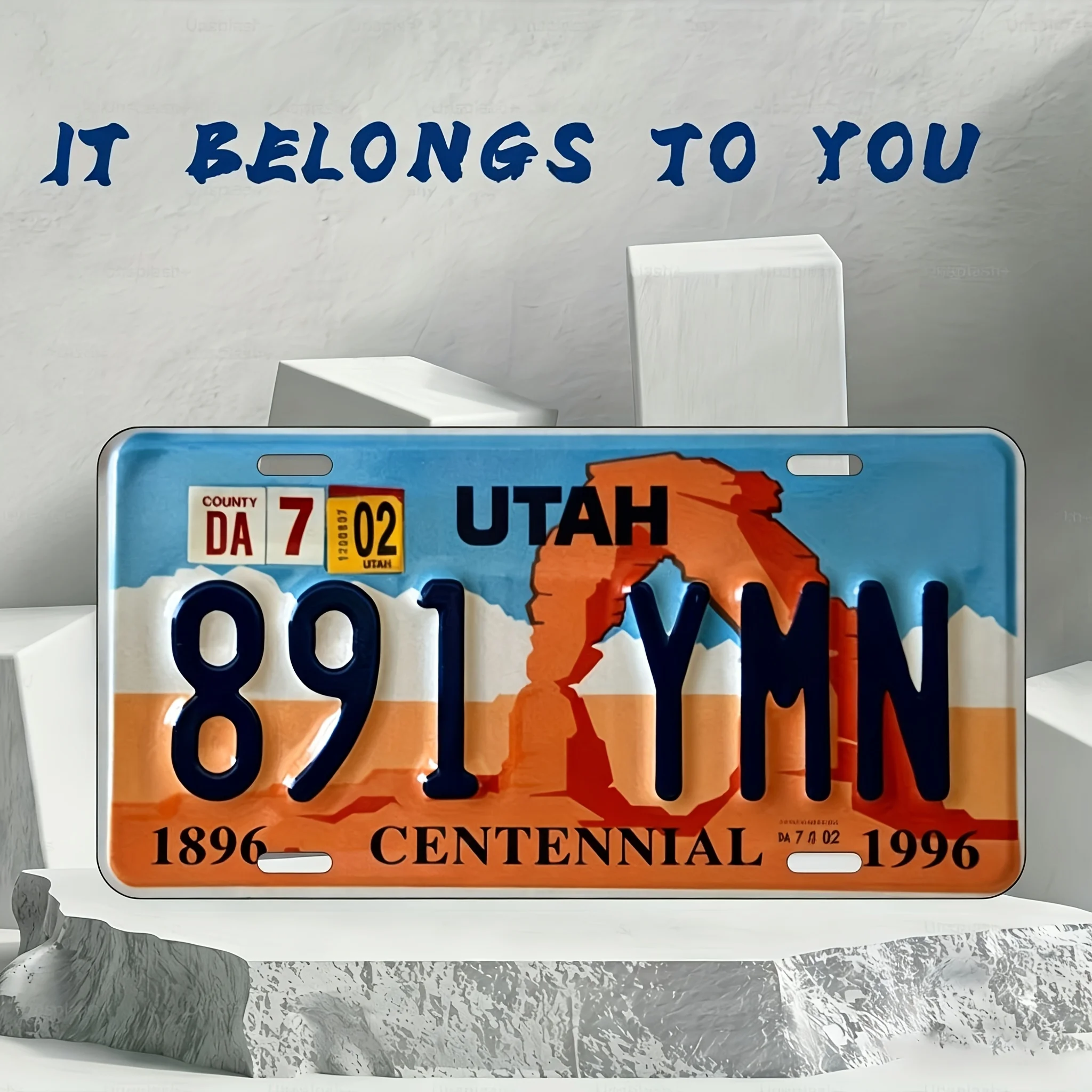 Panneau métallique vintage 2D plat, 2D Flat - 2D Flat Utah, mesurant 29,97 x 15,01 cm, avec le texte « It Belongs to You » et l'inscription Utah.