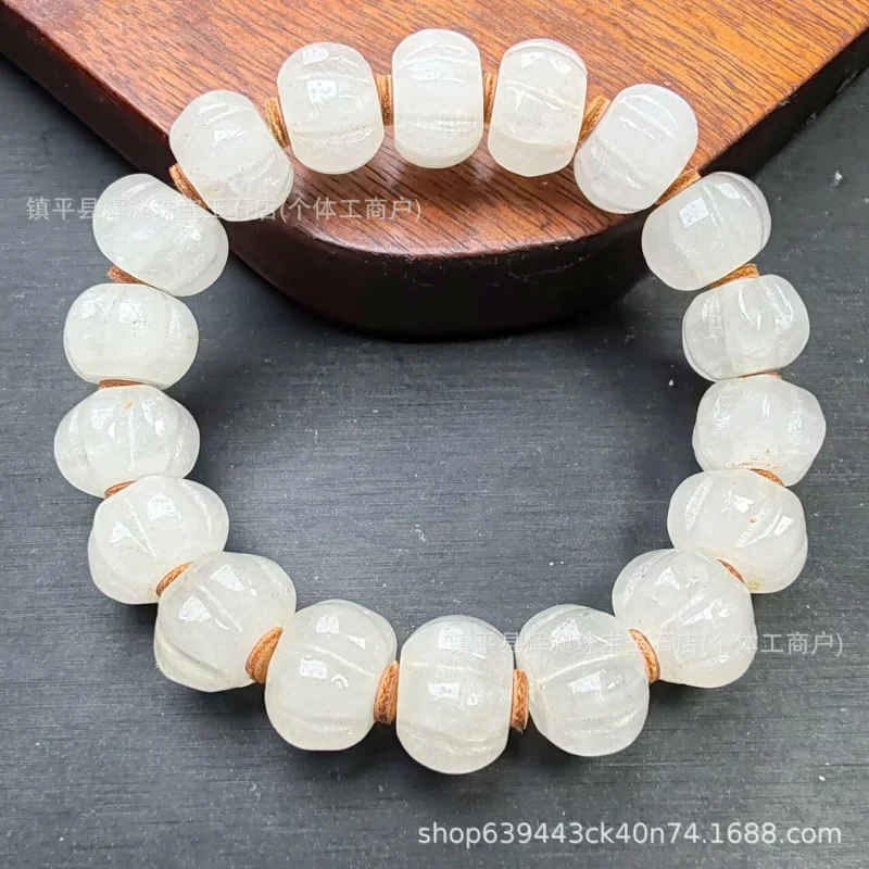 Nepal Old Material White Crystal Pumpkin Bead Single Strand Bracelet Ancient Style Lantern Bead Ethnic Style Buddhist Bead Brace