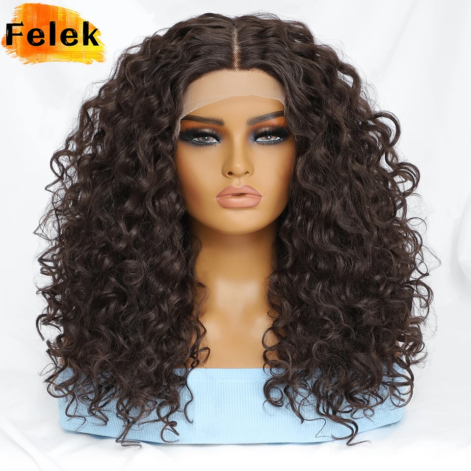 

Kinky Curly Lace Front Wigs Synthetic Hair For Black Women Cosplay Party Heat Resistant Brown Mixed Blonde Wigs